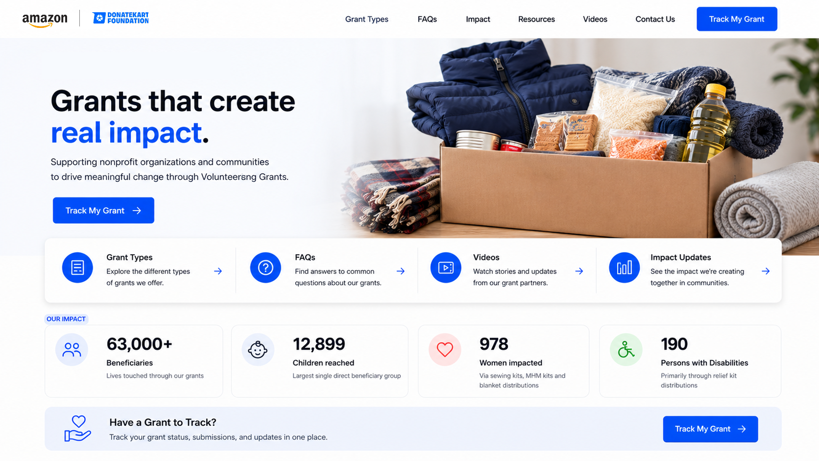 Donatekart Foundation grants landing page